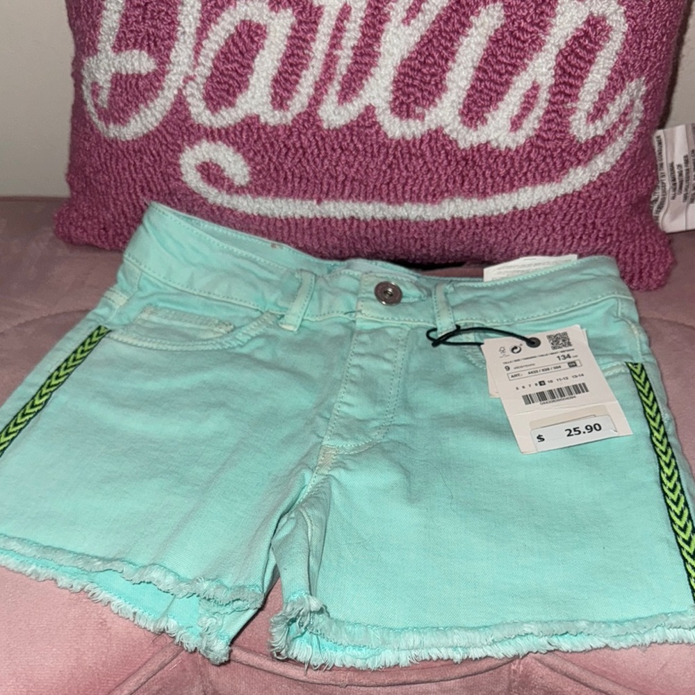 Zara Mint Green Jean Shorts with Black Accents